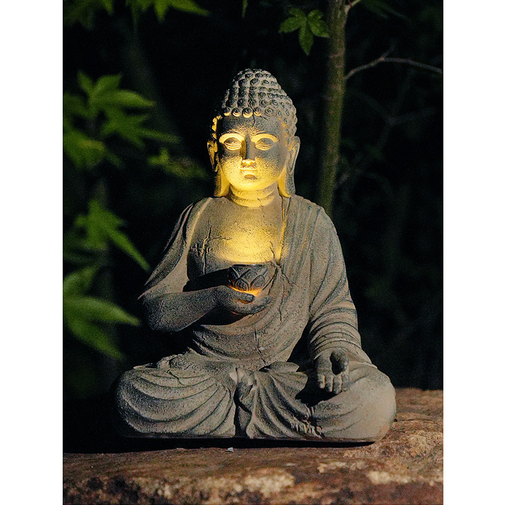 Bonsai Garden Zen - Resin Solar Buddha Statue Sculpture Garden