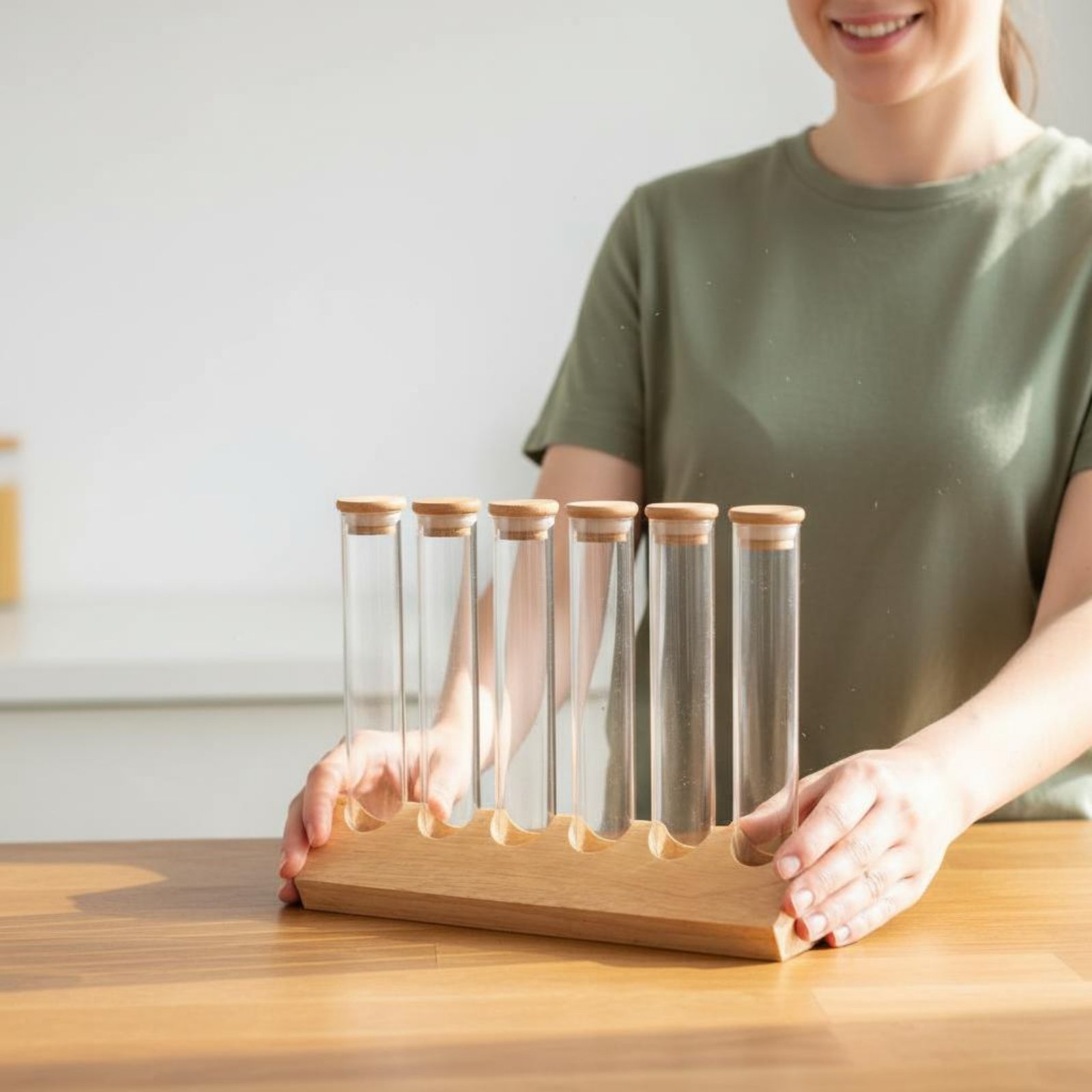 Glass Tube Container Set with  - Display Stand Wood のレビューと価格