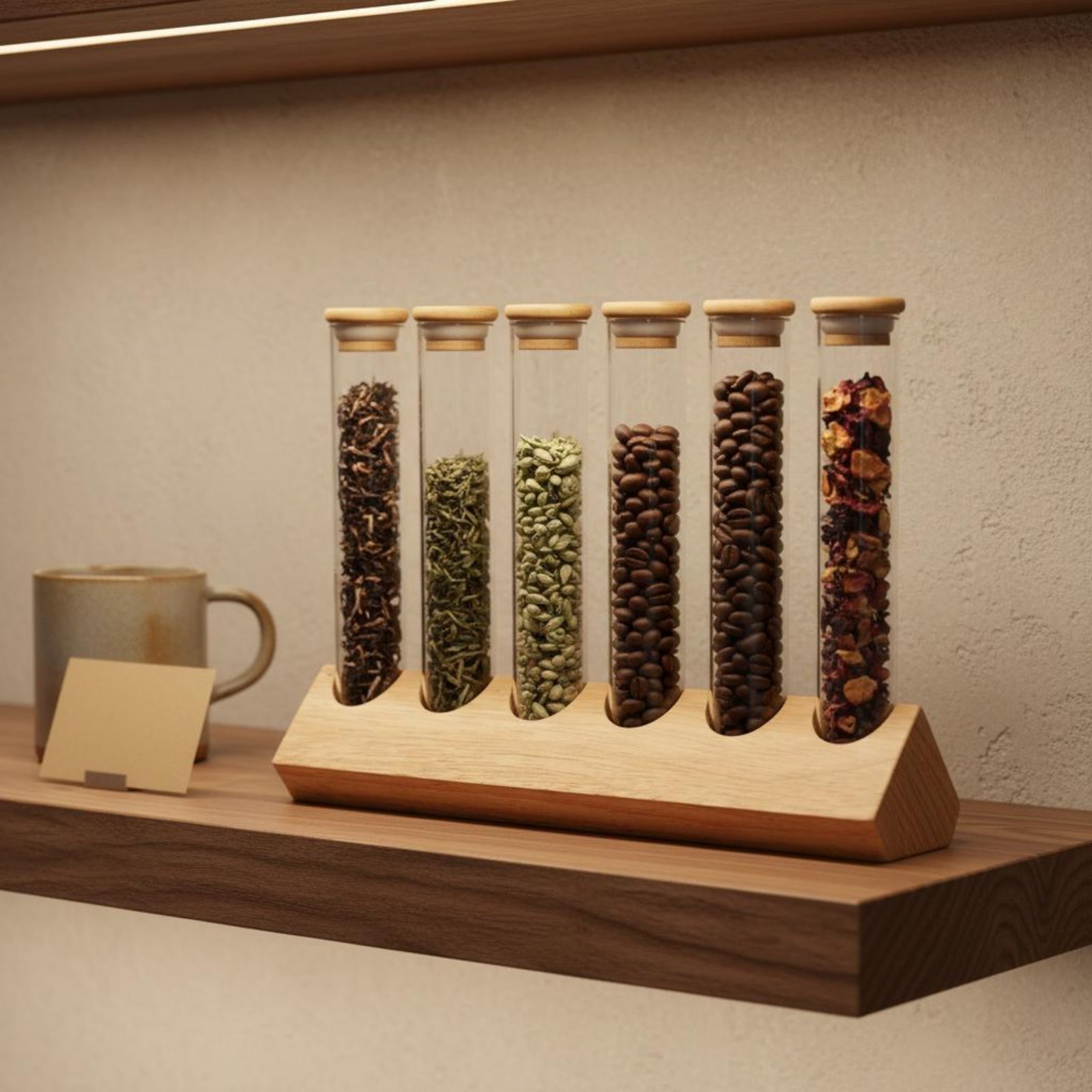 Glass Tube Container Set with  - Display Stand Wood のレビューと価格