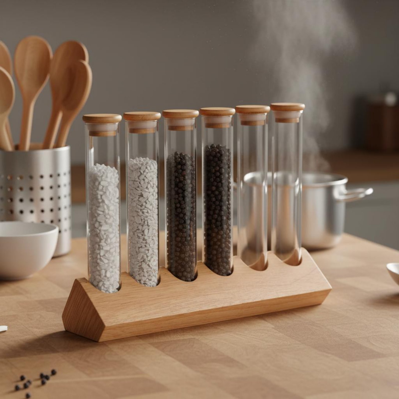 Glass Tube Container Set with  - Display Stand Wood のレビューと価格