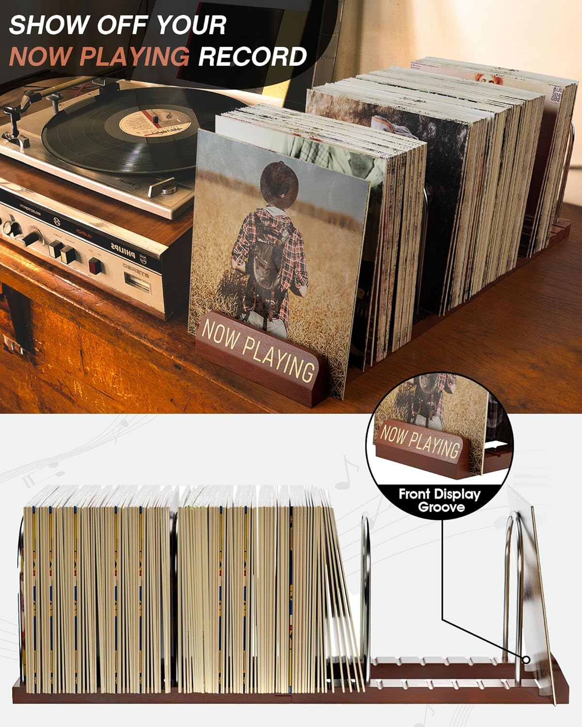 Vinyl Record Stand, 150 LP Sto - Display Stand Wood のレビューと価格