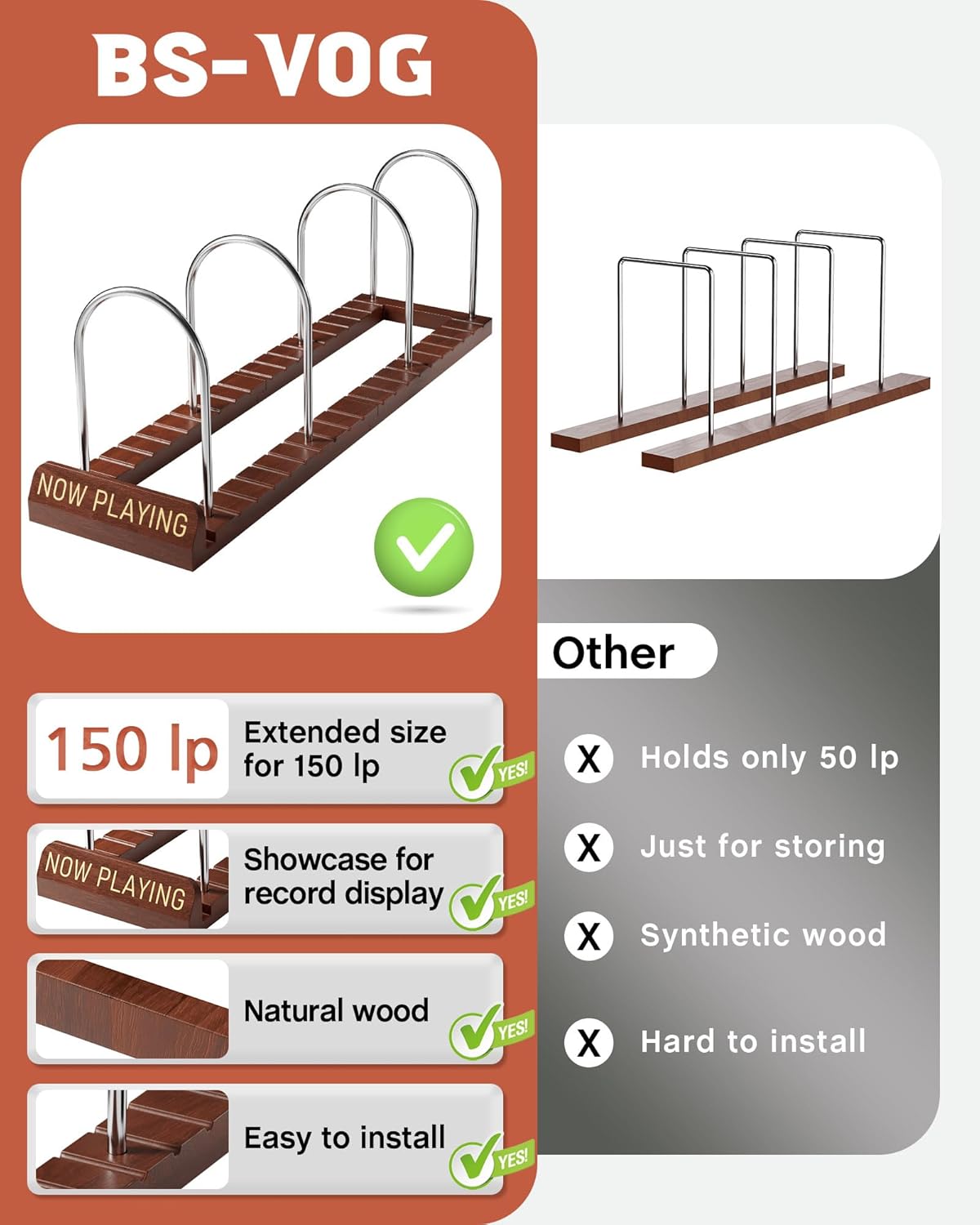 Vinyl Record Stand, 150 LP Sto - Display Stand Wood のレビューと価格