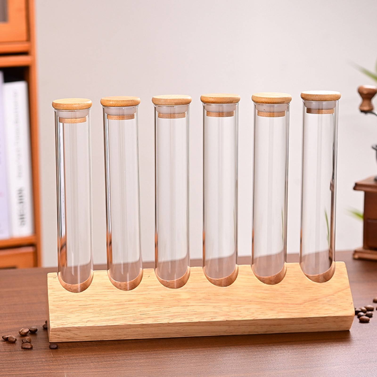 Glass Tube Container Set with  - Display Stand Wood のレビューと価格