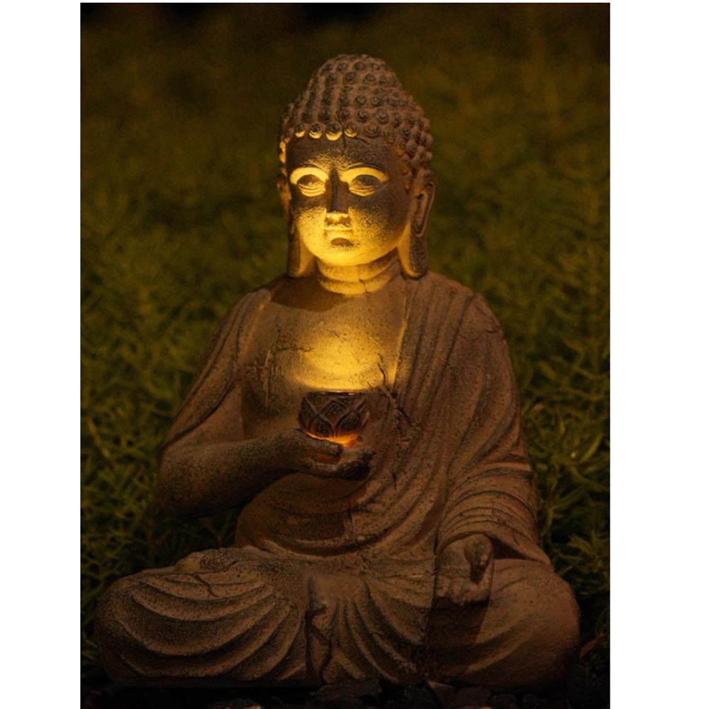 Resin Solar Buddha Statue Scul - Bonsai Garden Zen のレビューと価格