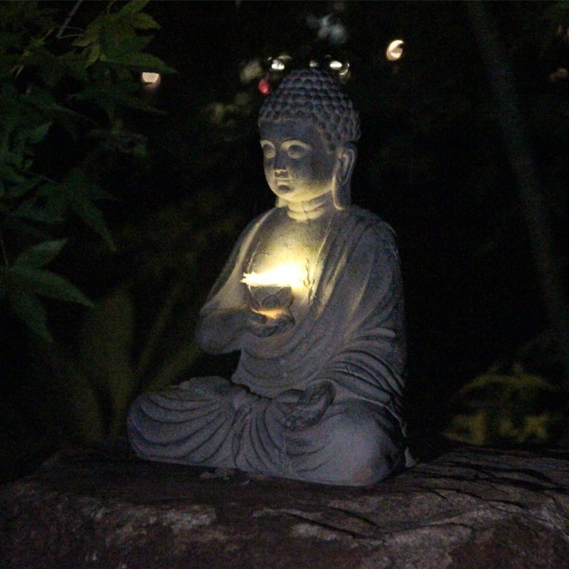 Resin Solar Buddha Statue Scul - Bonsai Garden Zen のレビューと価格
